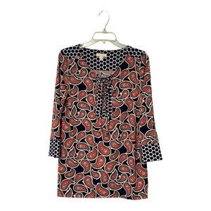 Charter Club Tunic Top Women's Medium Blue Floral Paisley 3/4 Sleeve